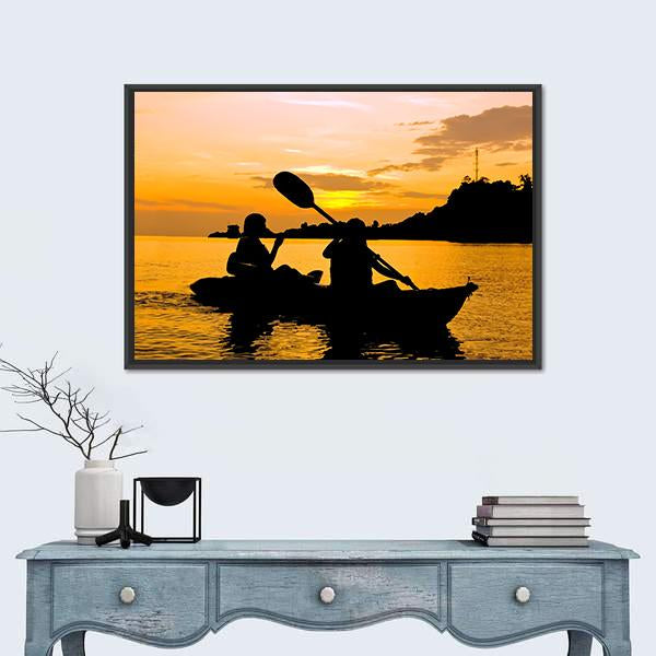 Kayaking At Sunset In Koh Chang Thailand Canvas Wall Art-1 Piece-Floating Frame-24" x 16"-Tiaracle