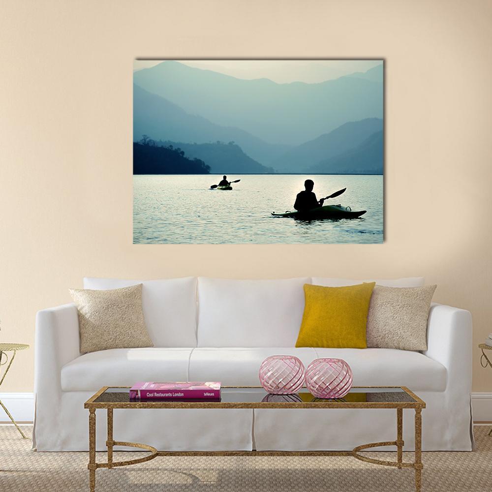 Kayaking At Sunset Canvas Wall Art-1 Piece-Gallery Wrap-48" x 32"-Tiaracle