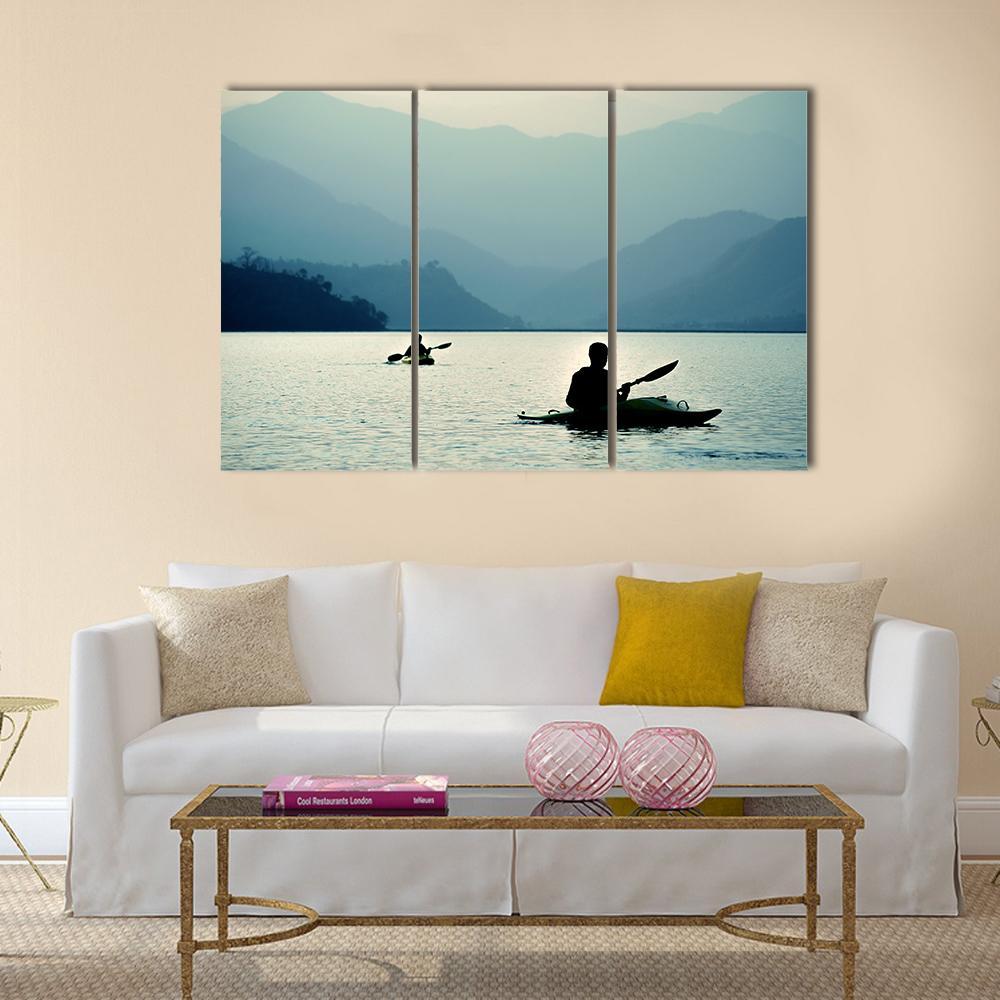 Kayaking At Sunset Canvas Wall Art-3 Horizontal-Gallery Wrap-37" x 24"-Tiaracle