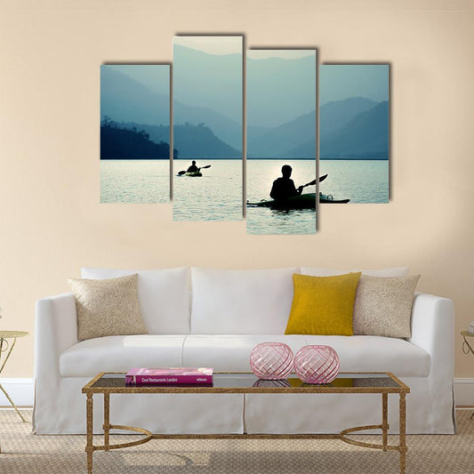 Kayaking At Sunset Canvas Wall Art-4 Pop-Gallery Wrap-50" x 32"-Tiaracle