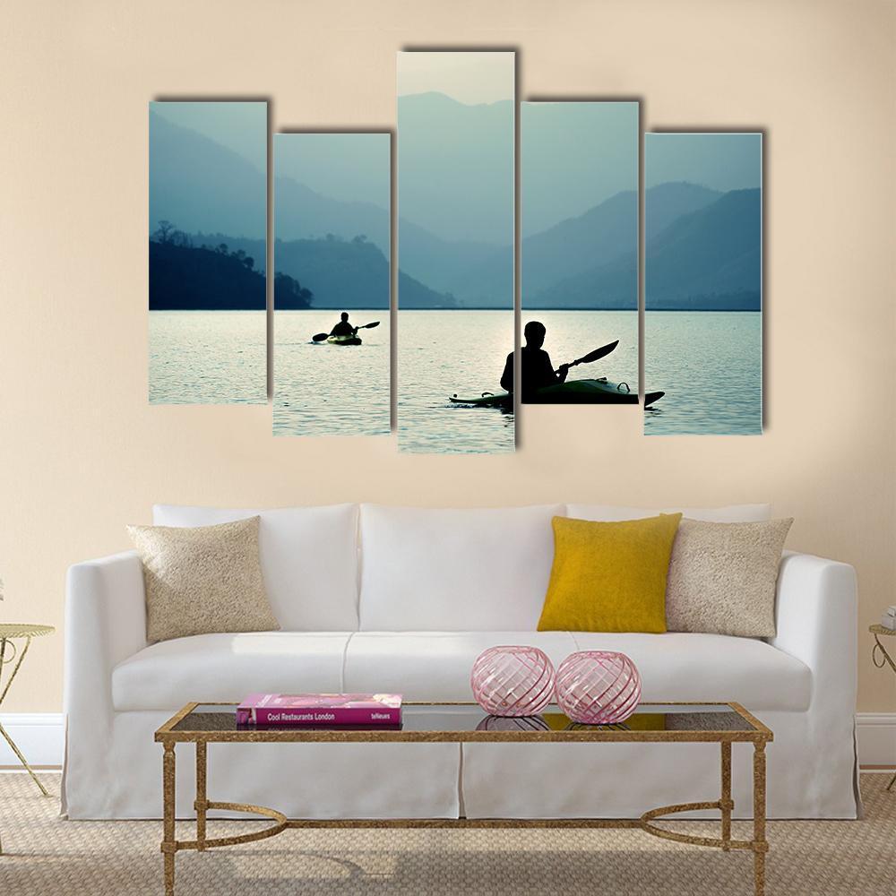 Kayaking At Sunset Canvas Wall Art-5 Pop-Gallery Wrap-47" x 32"-Tiaracle