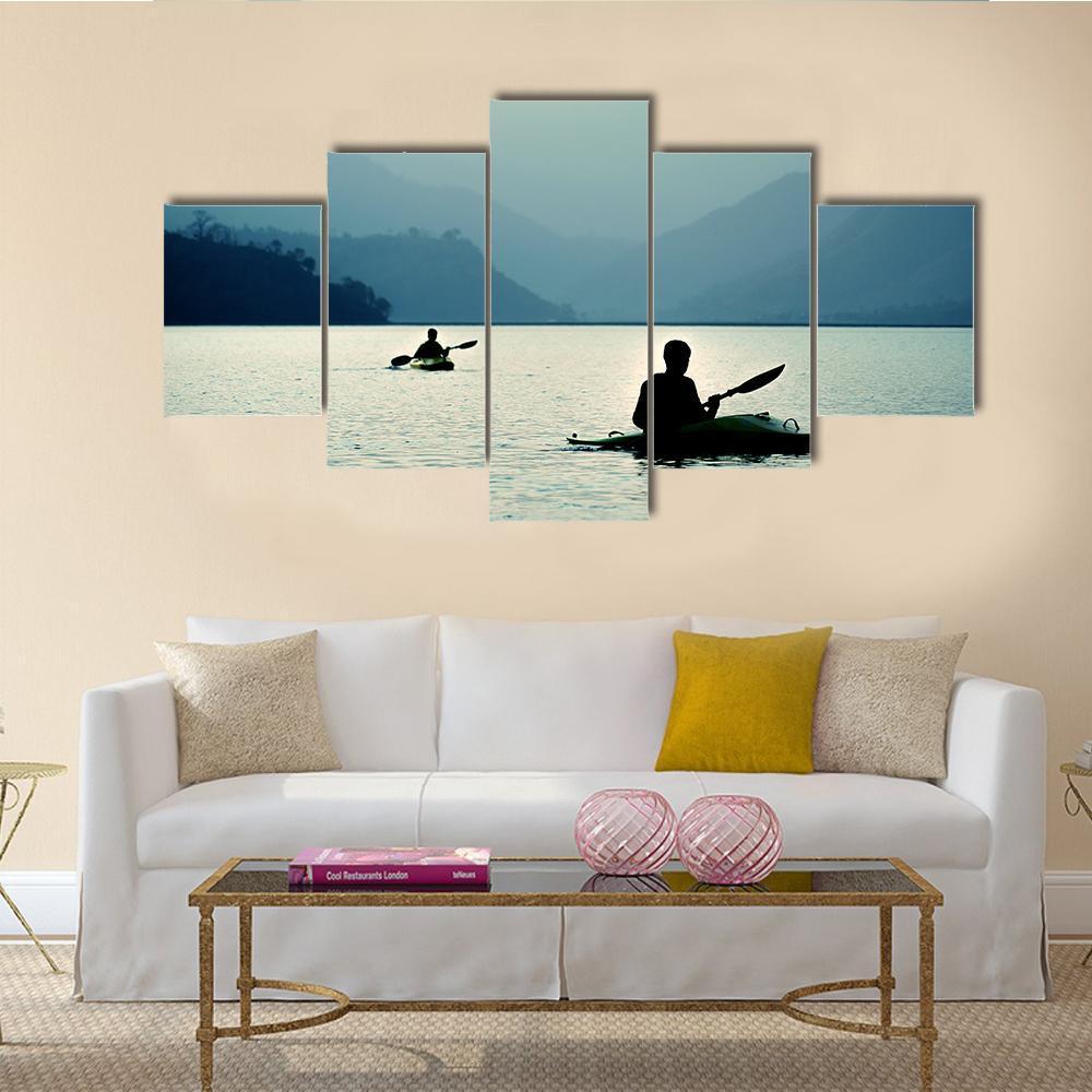 Kayaking At Sunset Canvas Wall Art-5 Star-Gallery Wrap-62" x 32"-Tiaracle