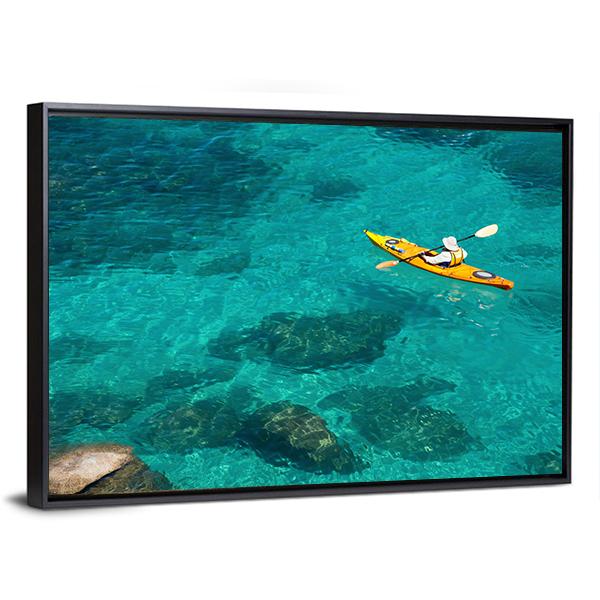 Kayaking In Green Water Canvas Wall Art-3 Horizontal-Gallery Wrap-25" x 16"-Tiaracle