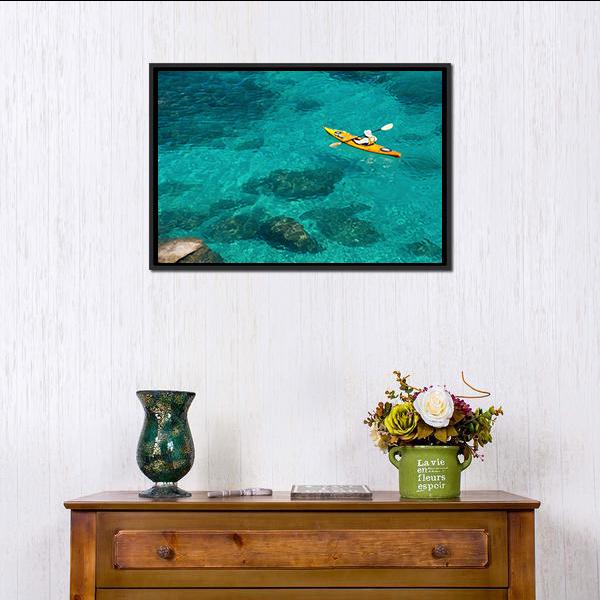 Kayaking In Green Water Canvas Wall Art-3 Horizontal-Gallery Wrap-25" x 16"-Tiaracle