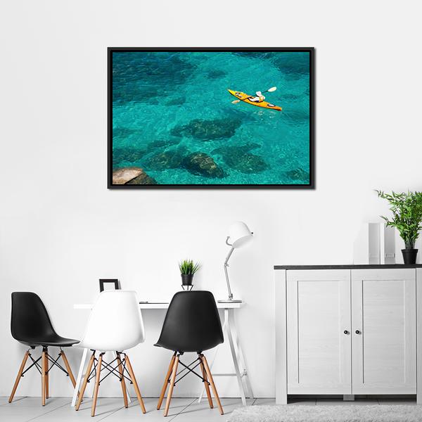 Kayaking In Green Water Canvas Wall Art-3 Horizontal-Gallery Wrap-25" x 16"-Tiaracle