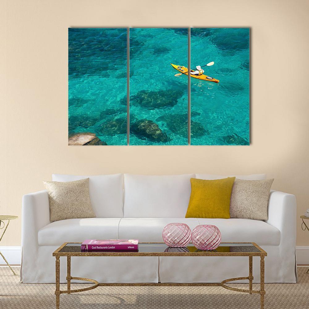 Kayaking In Green Water Canvas Wall Art-3 Horizontal-Gallery Wrap-37" x 24"-Tiaracle