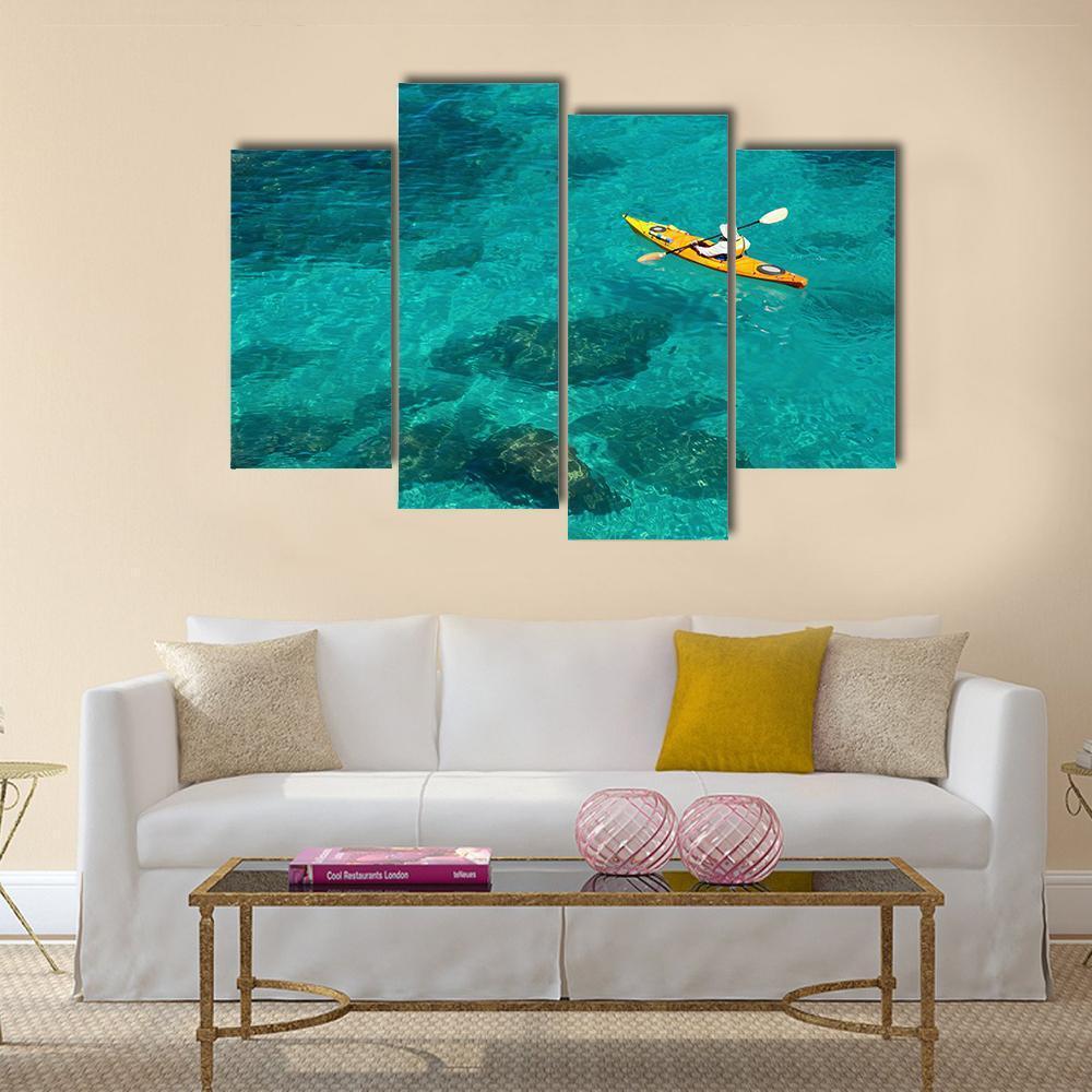 Kayaking In Green Water Canvas Wall Art-5 Pop-Gallery Wrap-47" x 32"-Tiaracle