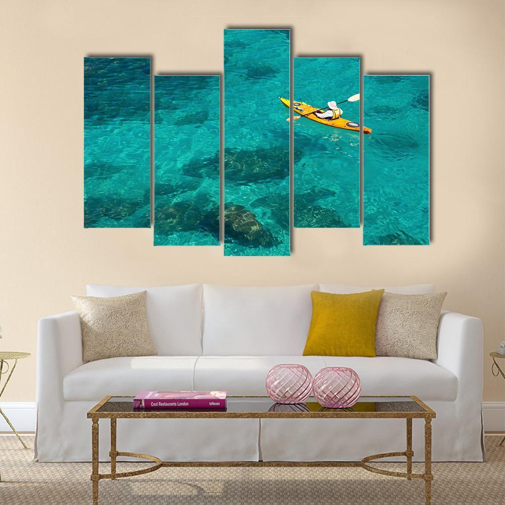 Kayaking In Green Water Canvas Wall Art-3 Horizontal-Gallery Wrap-25" x 16"-Tiaracle