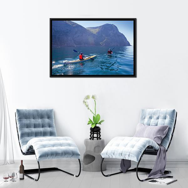 Kayaking In Sea Canvas Wall Art-1 Piece-Floating Frame-24" x 16"-Tiaracle