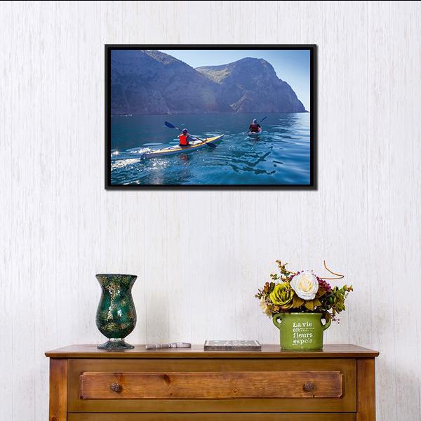 Kayaking In Sea Canvas Wall Art-3 Horizontal-Gallery Wrap-25" x 16"-Tiaracle