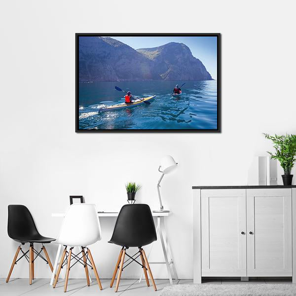 Kayaking In Sea Canvas Wall Art-3 Horizontal-Gallery Wrap-25" x 16"-Tiaracle