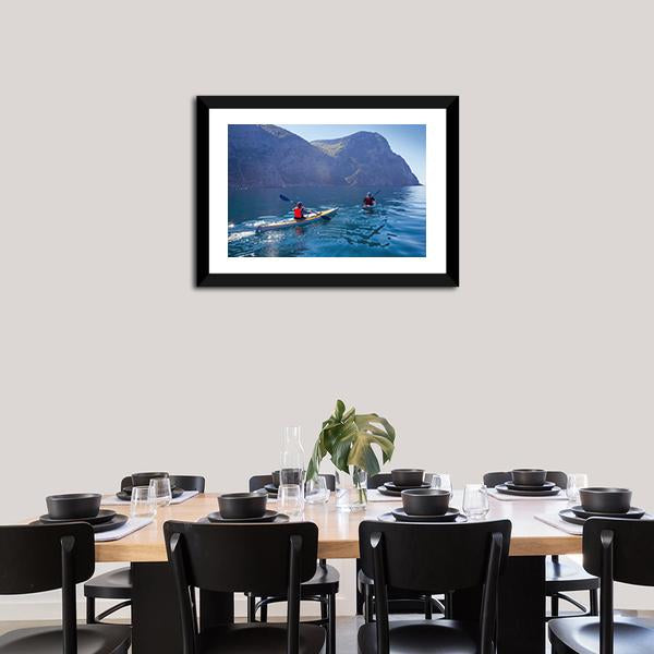 Kayaking In Sea Canvas Wall Art-1 Piece-Framed Print-20" x 16"-Tiaracle