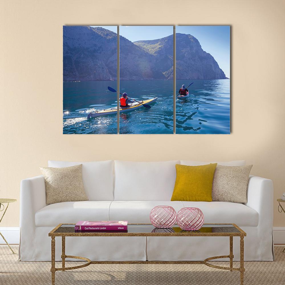 Kayaking In Sea Canvas Wall Art-3 Horizontal-Gallery Wrap-37" x 24"-Tiaracle