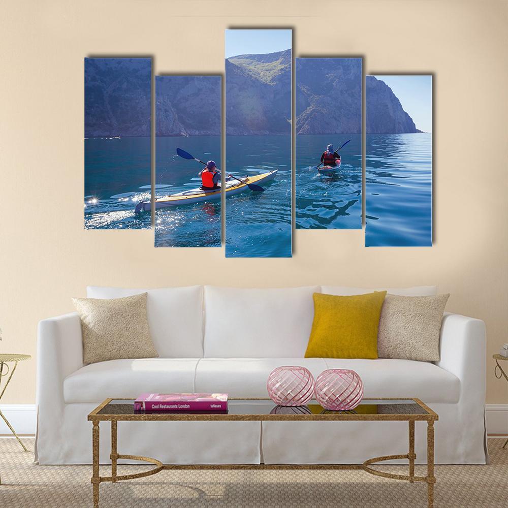 Kayaking In Sea Canvas Wall Art-5 Pop-Gallery Wrap-47" x 32"-Tiaracle