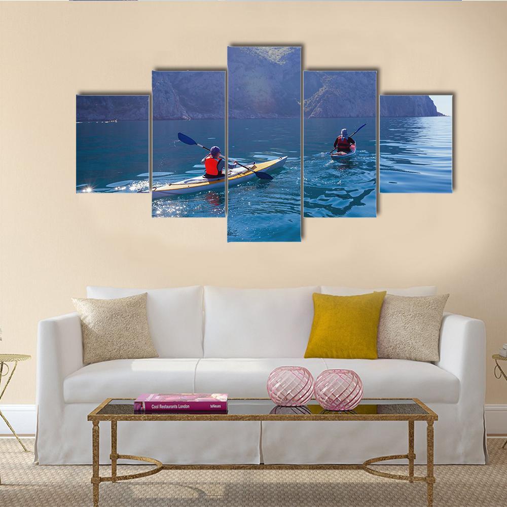 Kayaking In Sea Canvas Wall Art-5 Star-Gallery Wrap-62" x 32"-Tiaracle