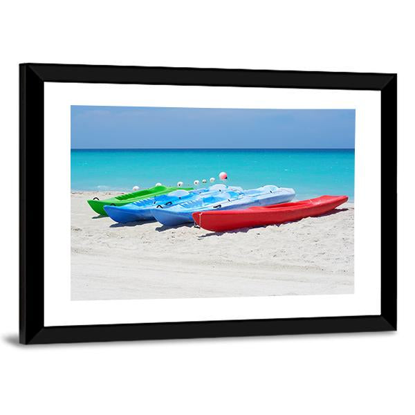 Kayaks On Beach Canvas Wall Art-3 Horizontal-Gallery Wrap-25" x 16"-Tiaracle