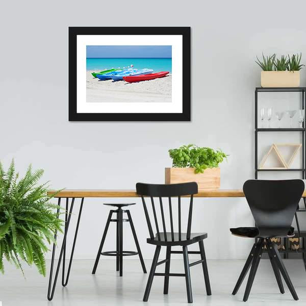 Kayaks On Beach Canvas Wall Art-3 Horizontal-Gallery Wrap-25" x 16"-Tiaracle