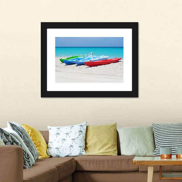 Kayaks On Beach Canvas Wall Art-3 Horizontal-Gallery Wrap-25" x 16"-Tiaracle