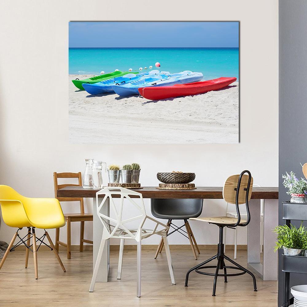 Kayaks On Beach Canvas Wall Art-1 Piece-Gallery Wrap-48" x 32"-Tiaracle