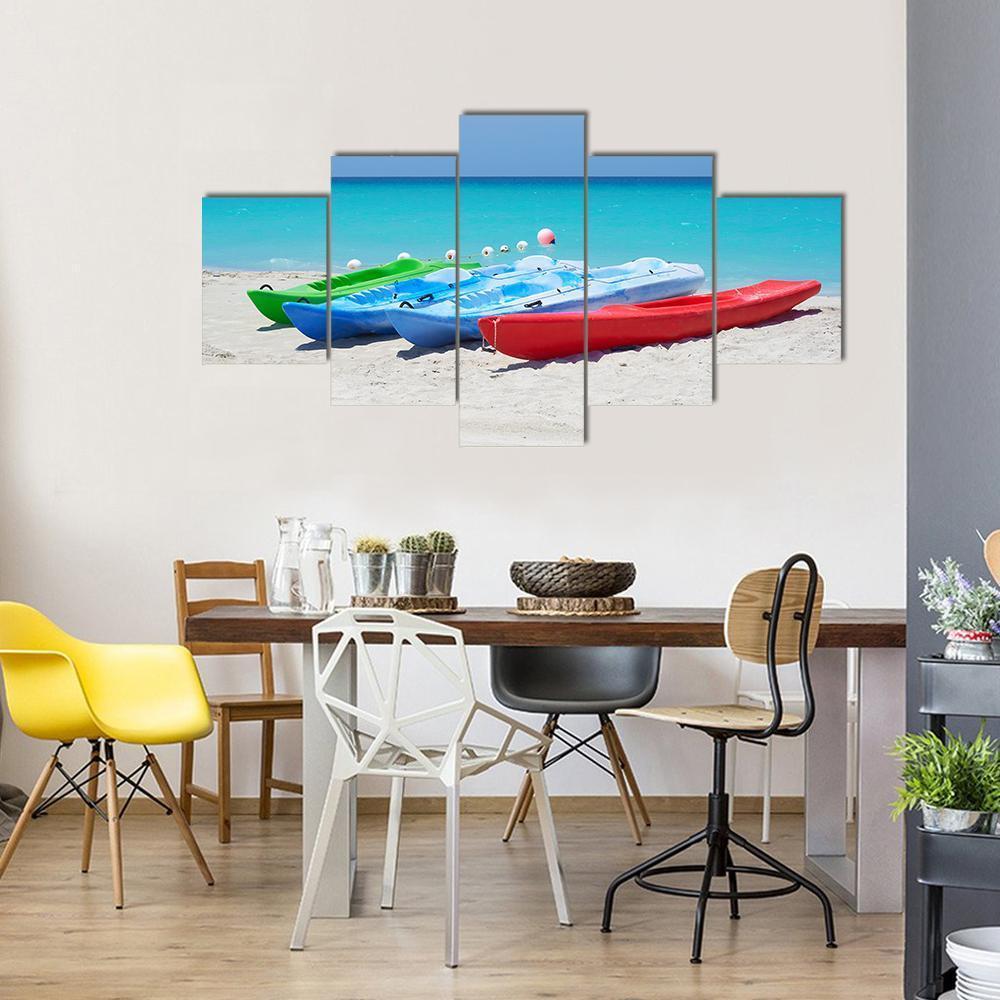 Kayaks On Beach Canvas Wall Art-5 Star-Gallery Wrap-62" x 32"-Tiaracle