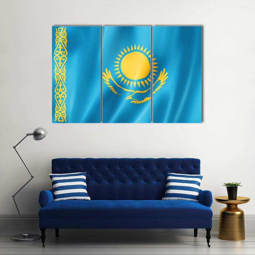 Kazakhstan Flag Canvas Wall Art-3 Horizontal-Gallery Wrap-37" x 24"-Tiaracle