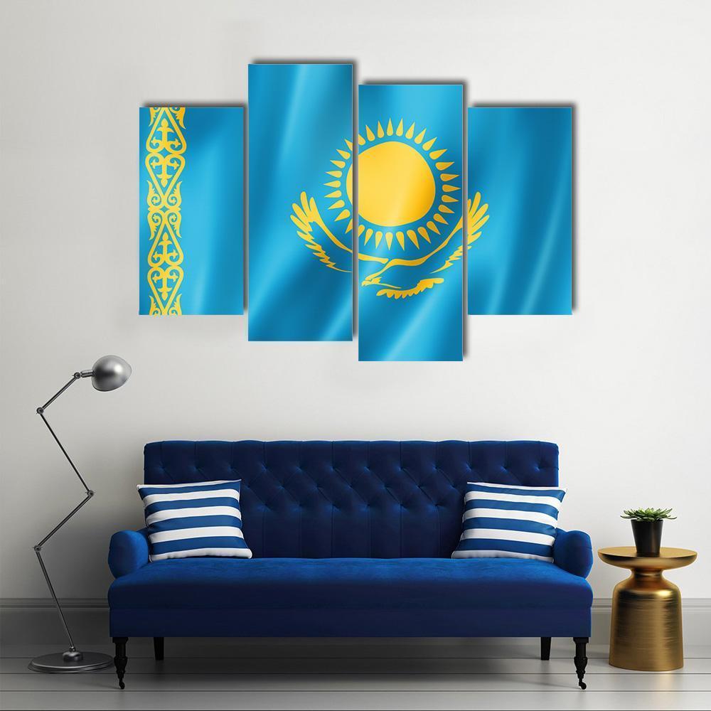 Kazakhstan Flag Canvas Wall Art-4 Pop-Gallery Wrap-50" x 32"-Tiaracle