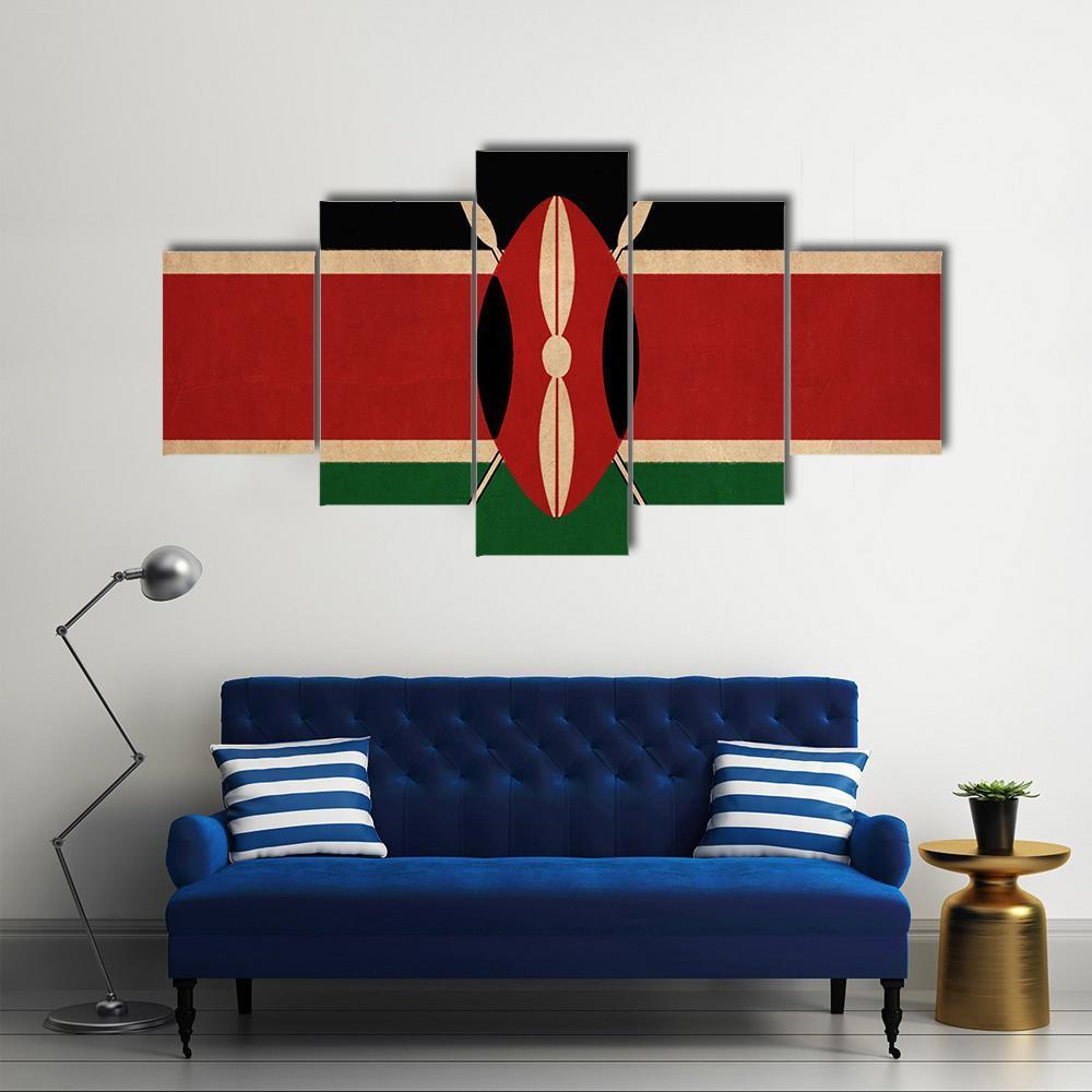 Kenya Flag Canvas Wall Art-5 Star-Gallery Wrap-62" x 32"-Tiaracle