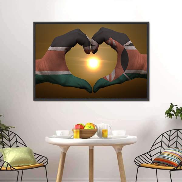 Kenya Flag On Hands Canvas Wall Art-3 Horizontal-Gallery Wrap-25" x 16"-Tiaracle