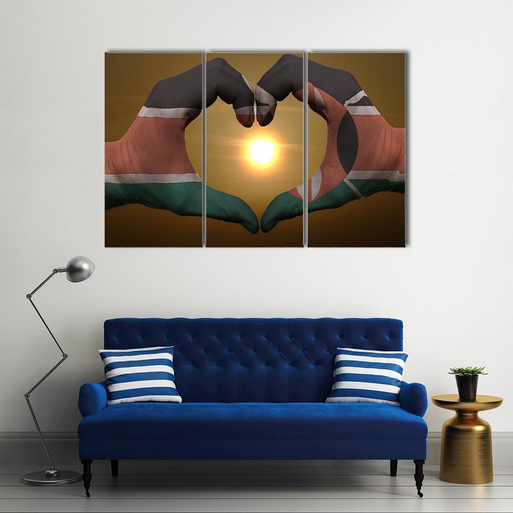 Kenya Flag On Hands Canvas Wall Art-3 Horizontal-Gallery Wrap-37" x 24"-Tiaracle