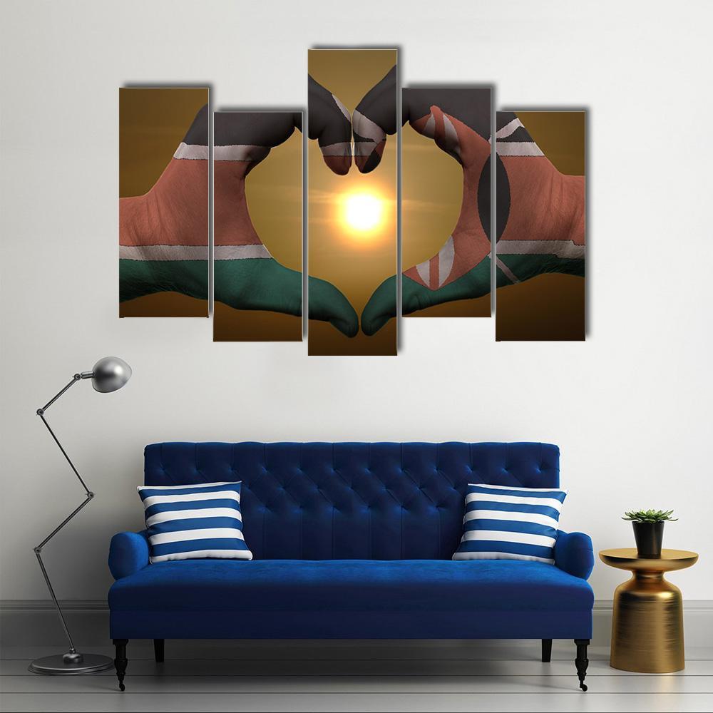 Kenya Flag On Hands Canvas Wall Art-5 Pop-Gallery Wrap-47" x 32"-Tiaracle