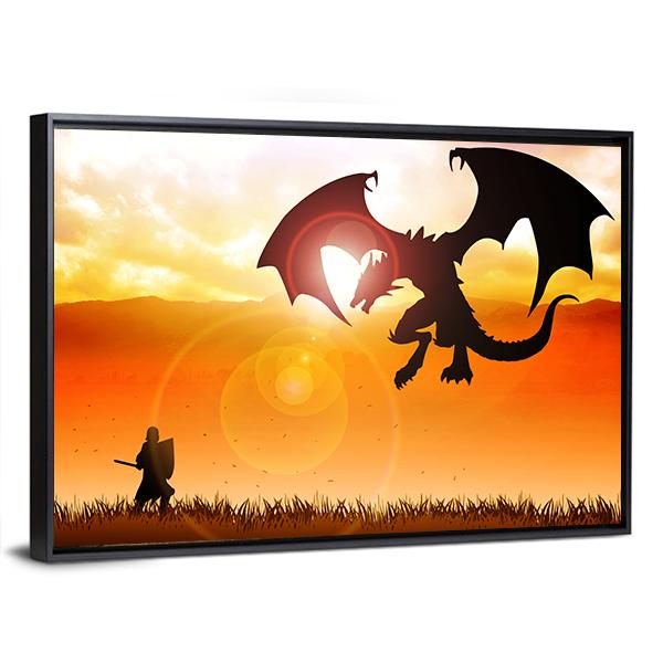 Knight Fighting A Dragon Canvas Wall Art-3 Horizontal-Gallery Wrap-25" x 16"-Tiaracle