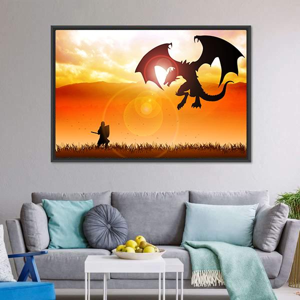 Knight Fighting A Dragon Canvas Wall Art-3 Horizontal-Gallery Wrap-25" x 16"-Tiaracle