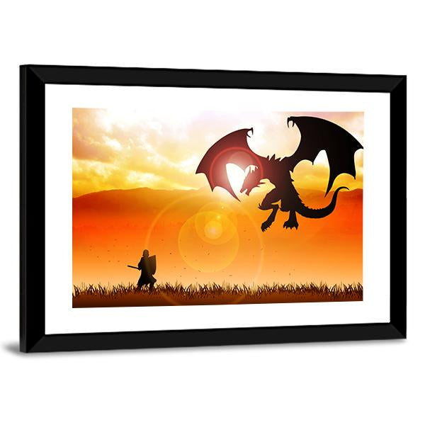 Knight Fighting A Dragon Canvas Wall Art-3 Horizontal-Gallery Wrap-25" x 16"-Tiaracle