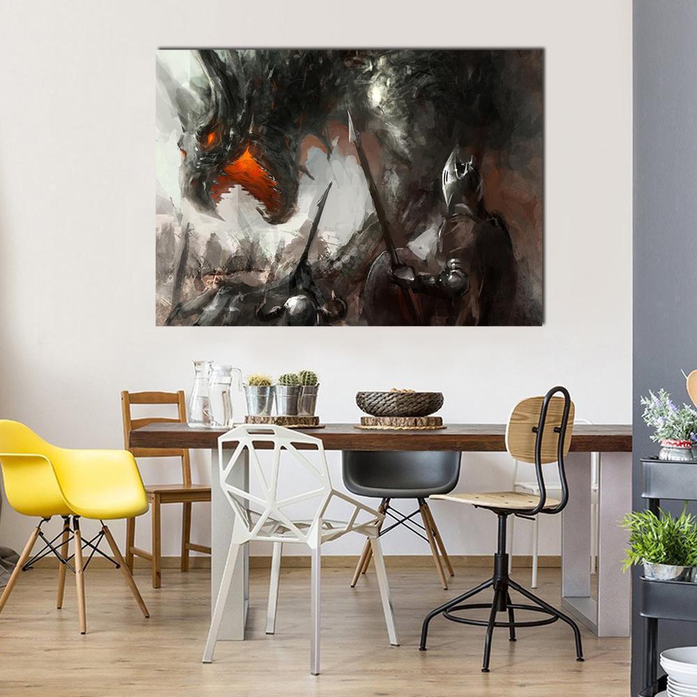 Knights Hunting Dragon Canvas Wall Art-1 Piece-Gallery Wrap-48" x 32"-Tiaracle