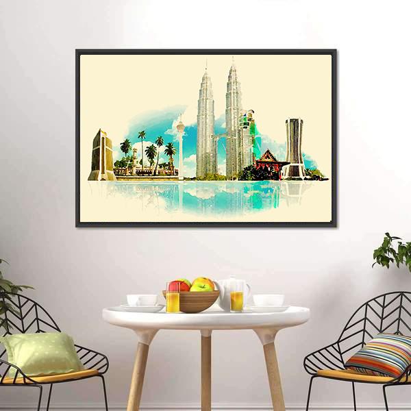 Kuala Lumpur City Illustration Canvas Wall Art-3 Horizontal-Gallery Wrap-25" x 16"-Tiaracle