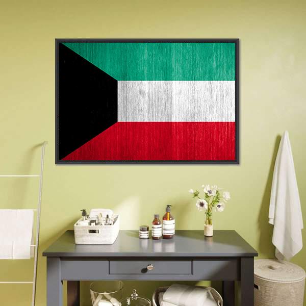 Kuwait Flag Canvas Wall Art-1 Piece-Floating Frame-24" x 16"-Tiaracle