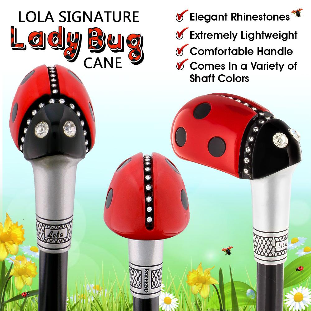 Scratch &amp; Dent Lady Bug Lola Signature Gehstock aus Karbonfaser – 1 schwarzer Schaft V1847