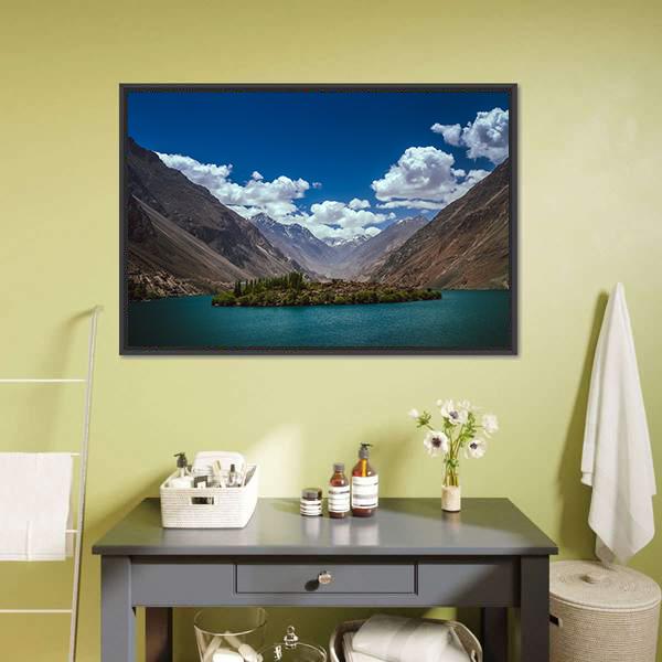 Lake In Karakoram Pakistan Canvas Wall Art-1 Piece-Floating Frame-24" x 16"-Tiaracle