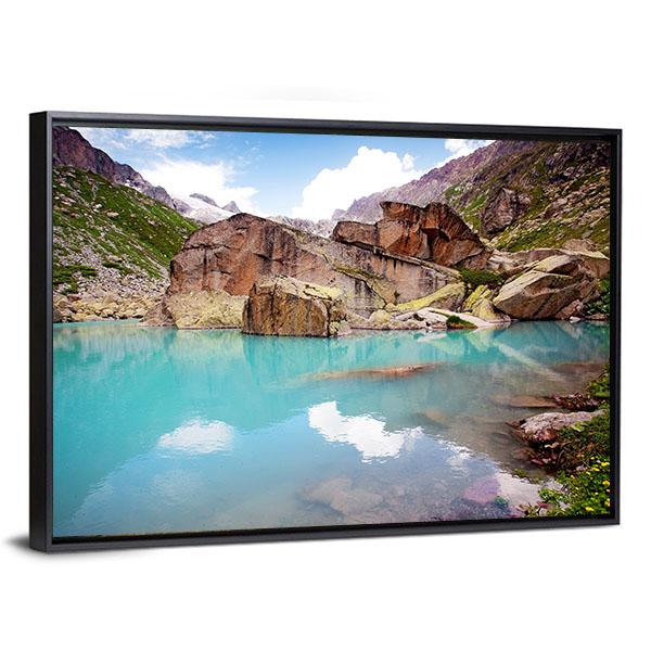 Lake In Mountains Canvas Wall Art-3 Horizontal-Gallery Wrap-25" x 16"-Tiaracle