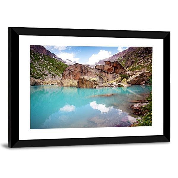 Lake In Mountains Canvas Wall Art-3 Horizontal-Gallery Wrap-25" x 16"-Tiaracle