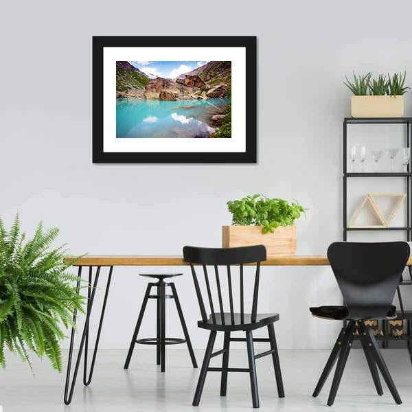Lake In Mountains Canvas Wall Art-3 Horizontal-Gallery Wrap-25" x 16"-Tiaracle
