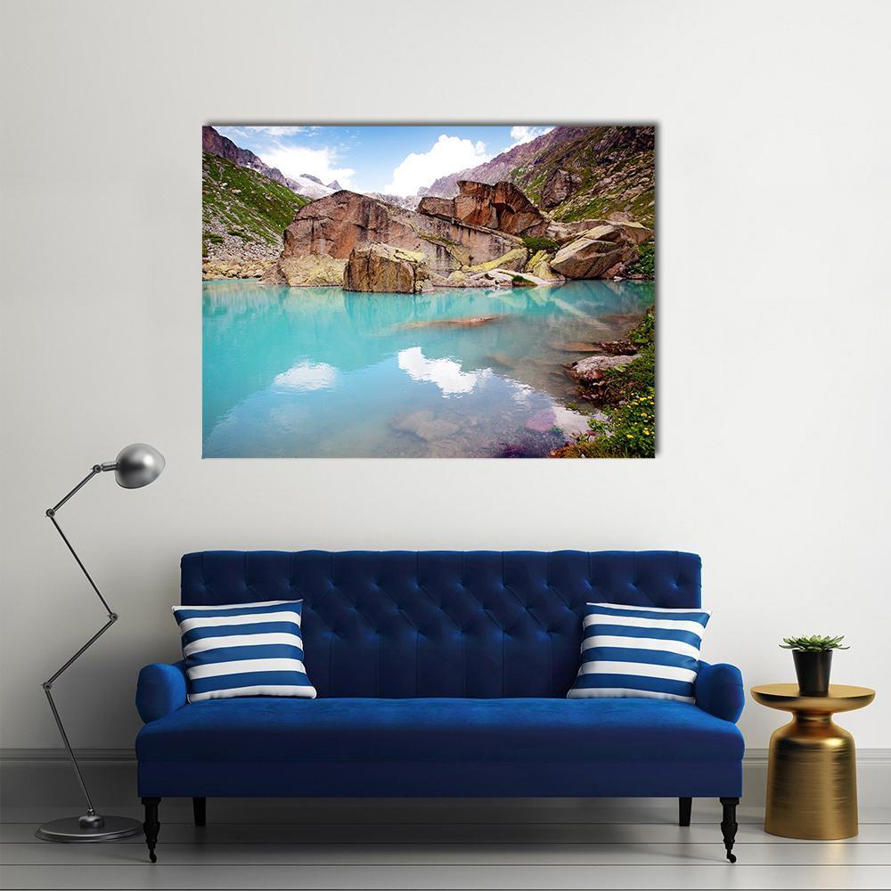 Lake In Mountains Canvas Wall Art-1 Piece-Gallery Wrap-48" x 32"-Tiaracle