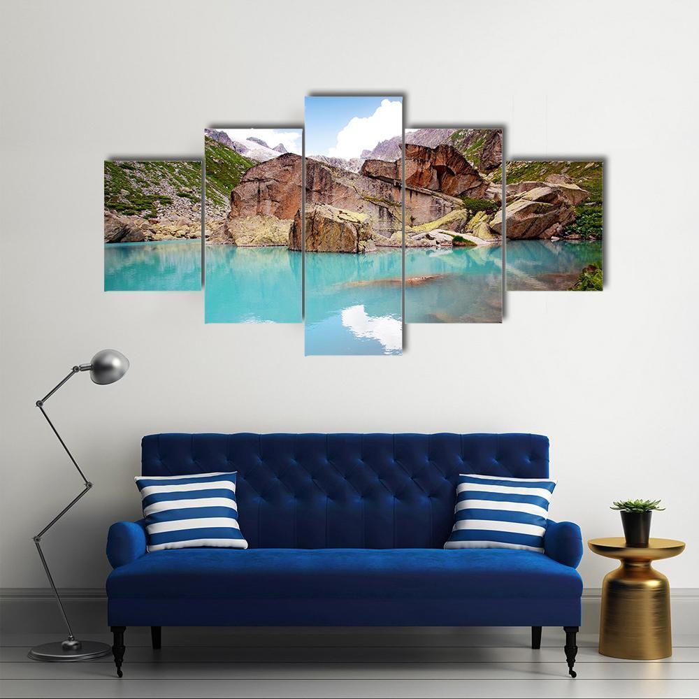 Lake In Mountains Canvas Wall Art-5 Star-Gallery Wrap-62" x 32"-Tiaracle