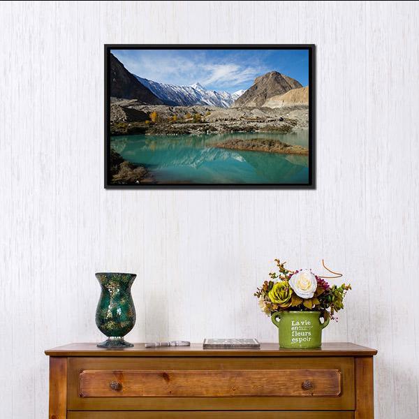 Lake In Pasu Pakistan Canvas Wall Art-1 Piece-Floating Frame-24" x 16"-Tiaracle