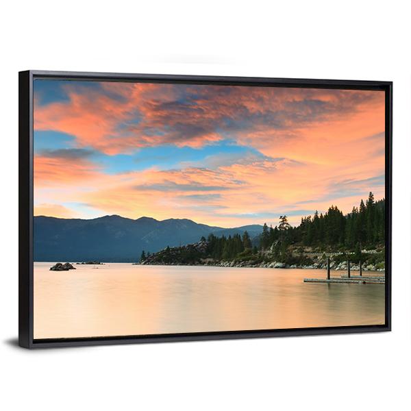 Lake Tahoe Sunset Canvas Wall Art-3 Horizontal-Gallery Wrap-25" x 16"-Tiaracle