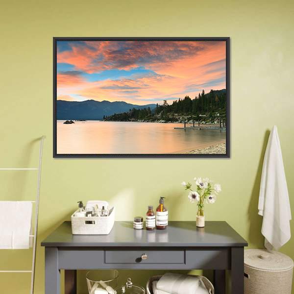 Lake Tahoe Sunset Canvas Wall Art-1 Piece-Floating Frame-24" x 16"-Tiaracle