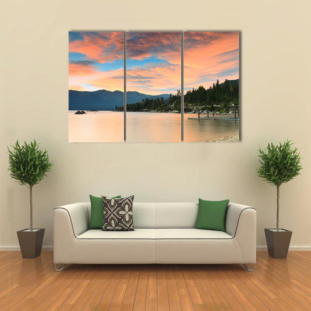 Lake Tahoe Sunset Canvas Wall Art-3 Horizontal-Gallery Wrap-37" x 24"-Tiaracle