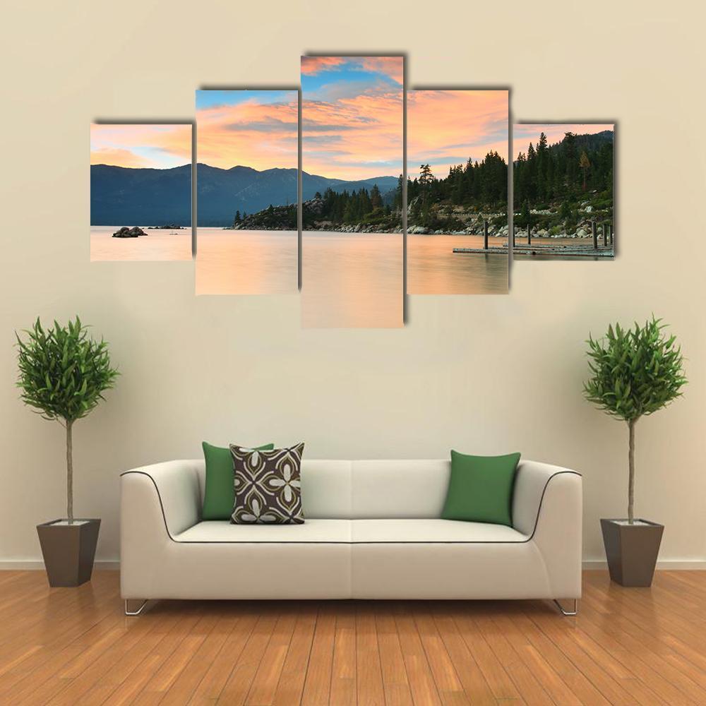 Lake Tahoe Sunset Canvas Wall Art-5 Star-Gallery Wrap-62" x 32"-Tiaracle