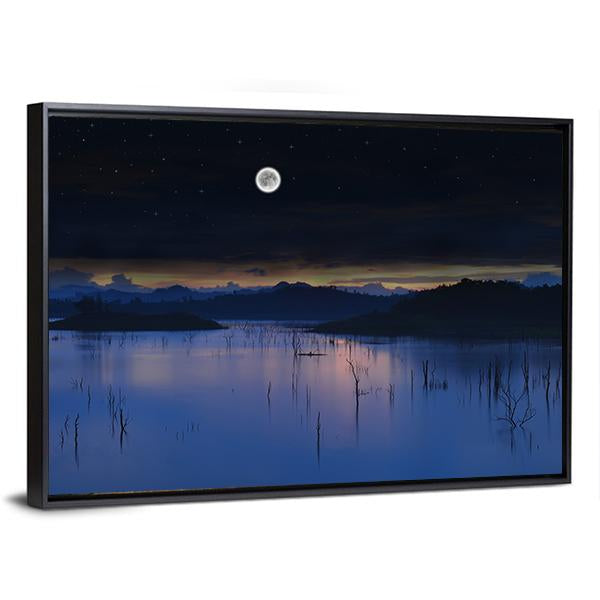 Lake With Full Moon Canvas Wall Art-3 Horizontal-Gallery Wrap-25" x 16"-Tiaracle