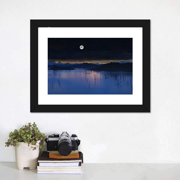 Lake With Full Moon Canvas Wall Art-1 Piece-Framed Print-20" x 16"-Tiaracle